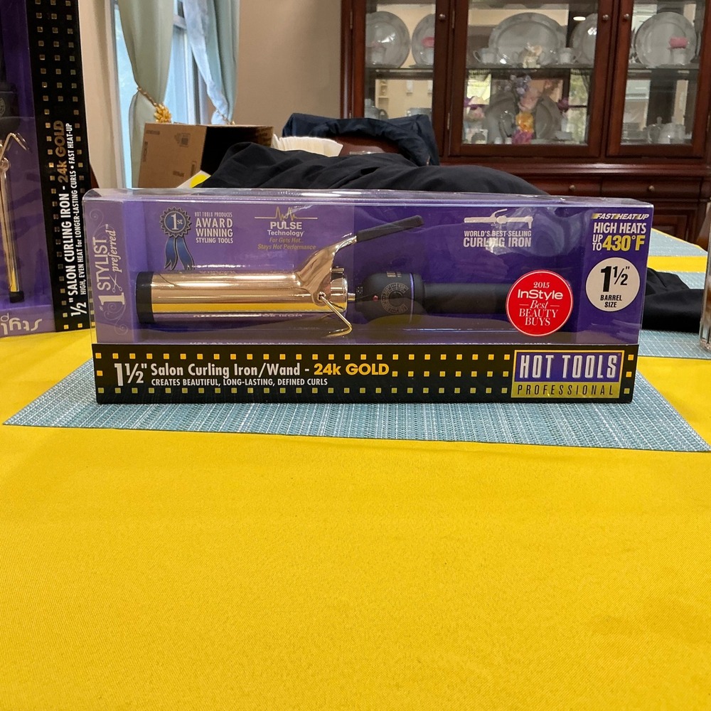 Hot Tools Professional Curling Iron Wand 1102 1.5" Gold 24k GoldPulse Technology